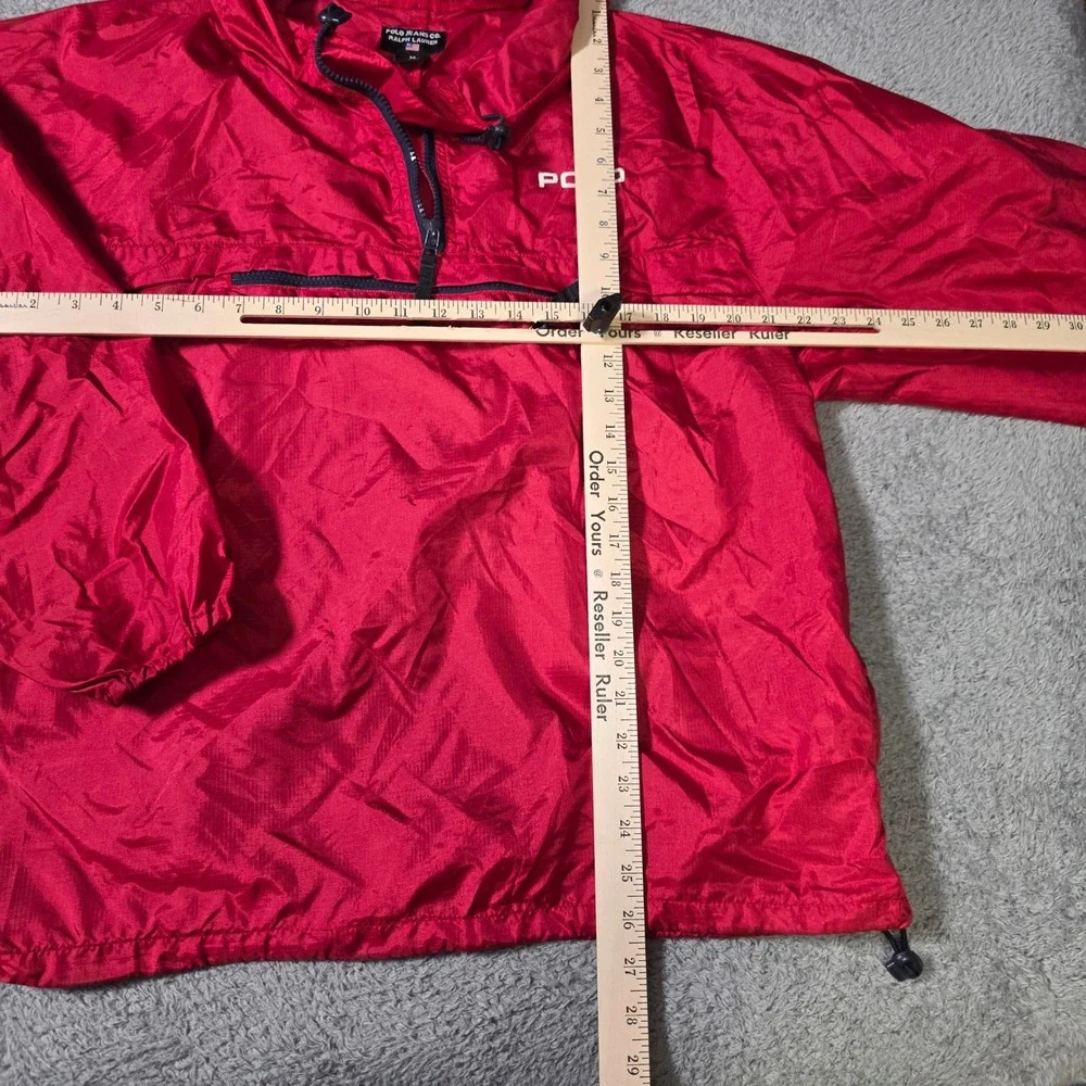 Polo Jeans Co Ralph Lauren Mens M Windbreaker Red Quarter Zip Hooded Anorak